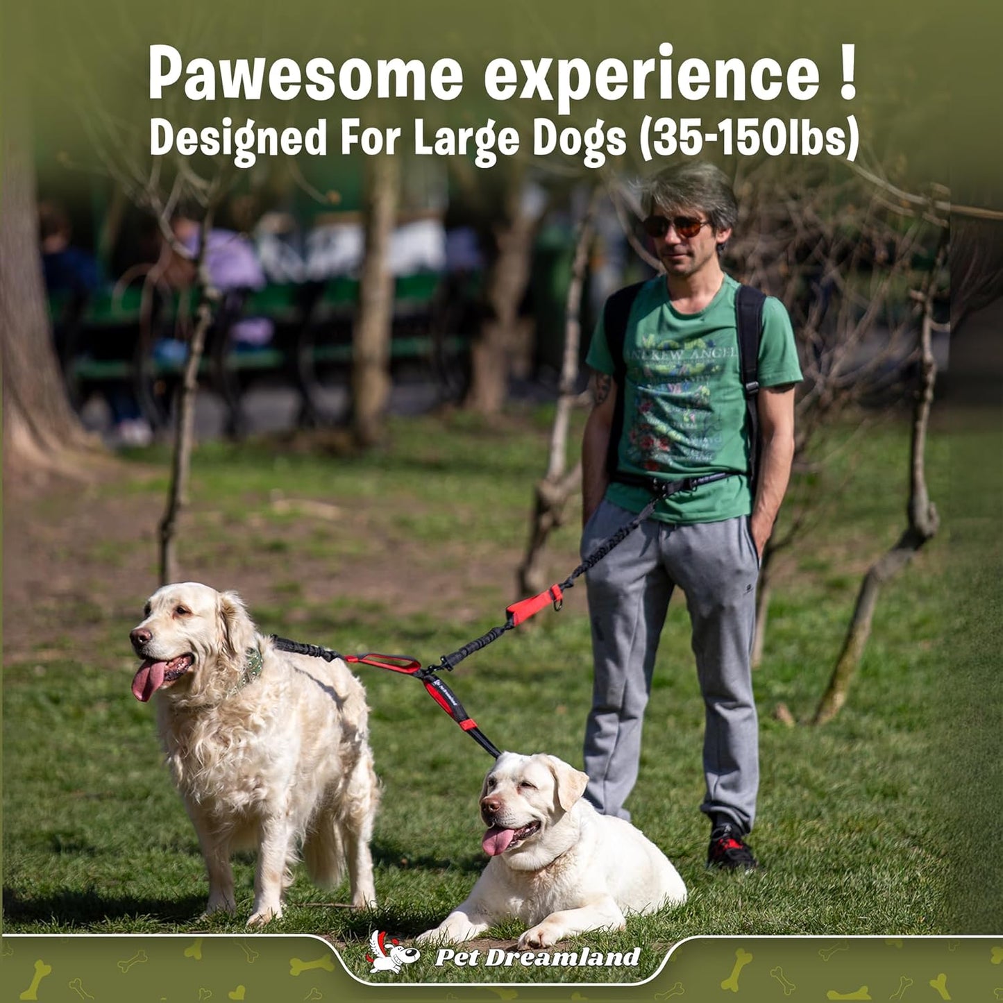 Exquisite Double Dog Leash for Large Dogs | Hands Free Dog Leash 2 Dogs | Waist Dog Leash for Large Dogs | Two Dog Leash for Large Dogs | Leash for Big Dogs | Hands Free Running Dog Leash